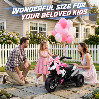 Kids Electric Motorcycle, 6V Ride on Motorcycle with 3 Wheels, LED Headlight, Music, Horn for Boys Girls 3-5 Y, Pink