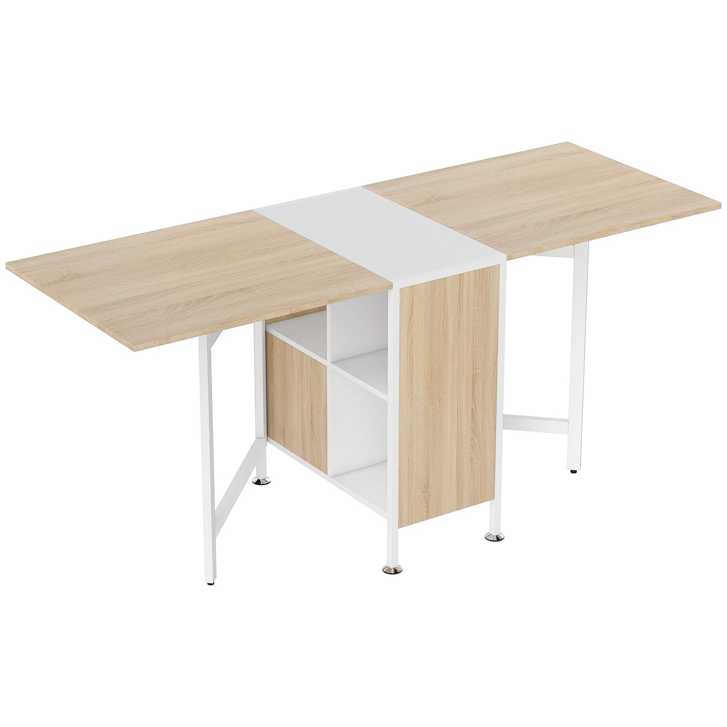 Foldable Drop Leaf Dining Table Folding Workstation for Small Space with Storage Shelves Cubes Oak & White