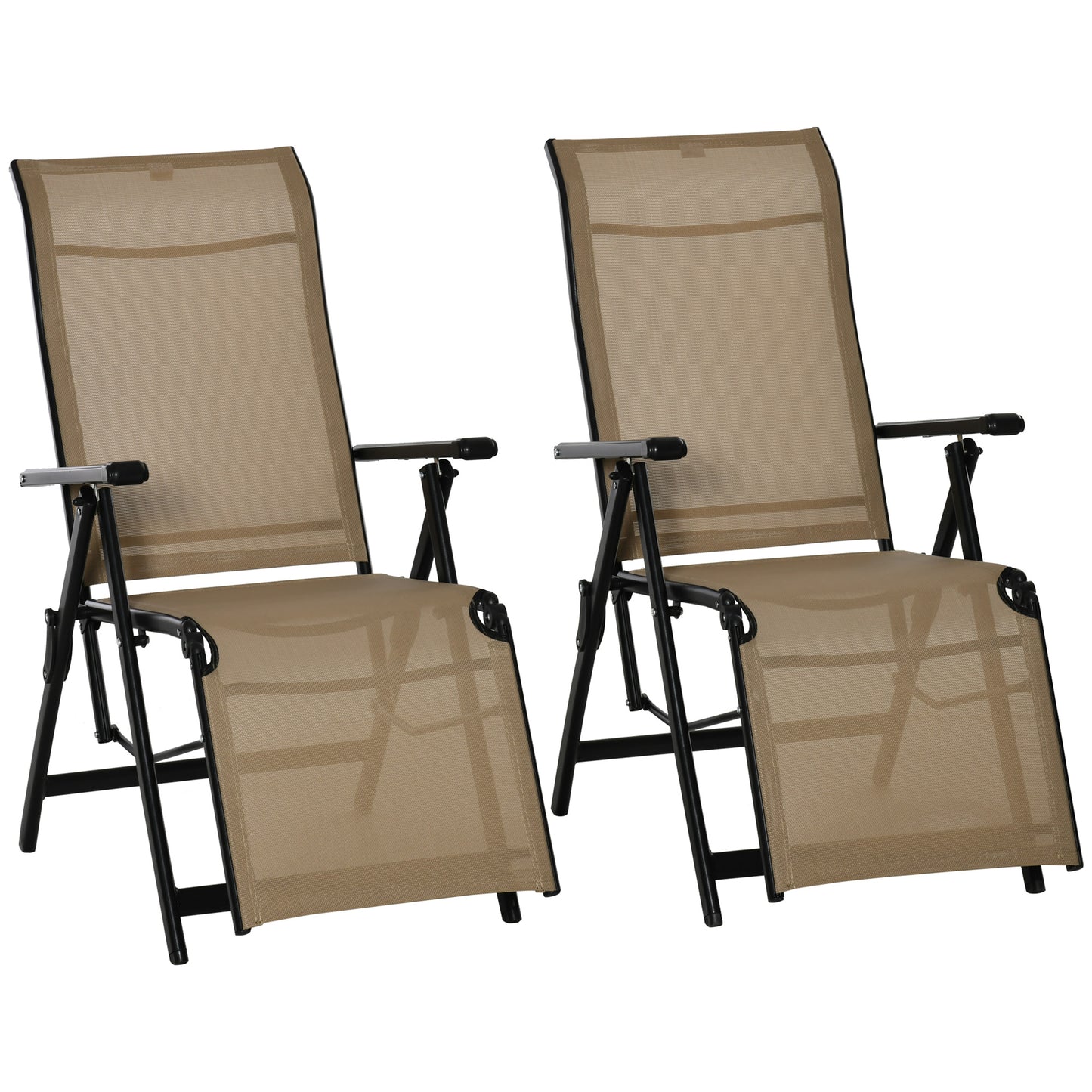 Outdoor Set of 2 Outdoor Sun Lounger 10-Position Adjustable Texteline Folding Reclining Chairs