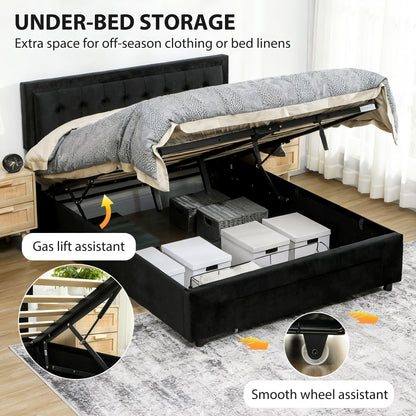 King Size Ottoman Bed Frame, with Front Drawer - Black