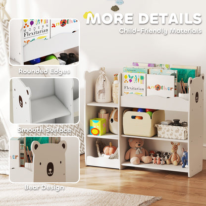 Kids Toy Storage Unit, Bear Design Kids Bookshelf and Toy Organiser, for Bedroom, Nursery, Playroom, White