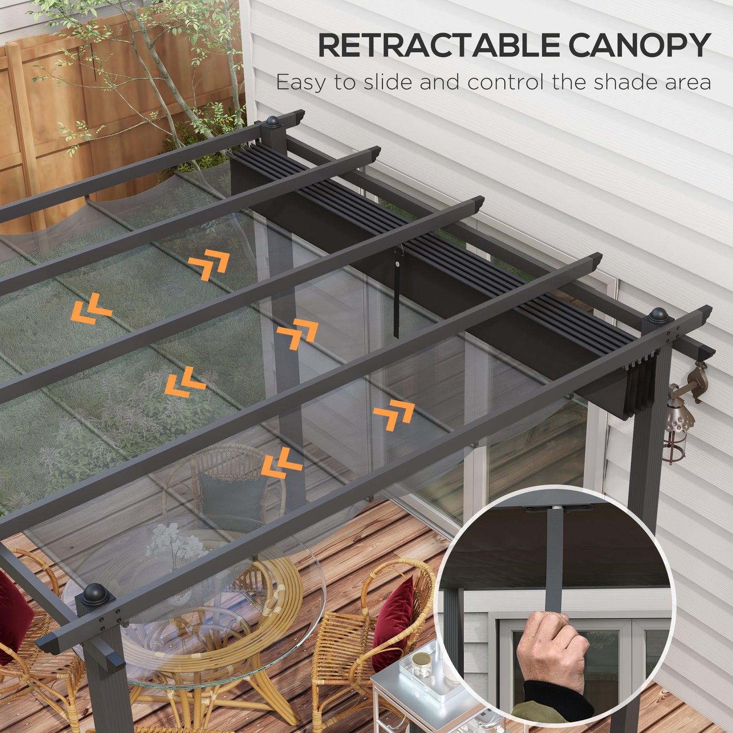 3 x 3m Aluminium Pergola with Retractable Roof and L4 Wind-proof - Dark Grey