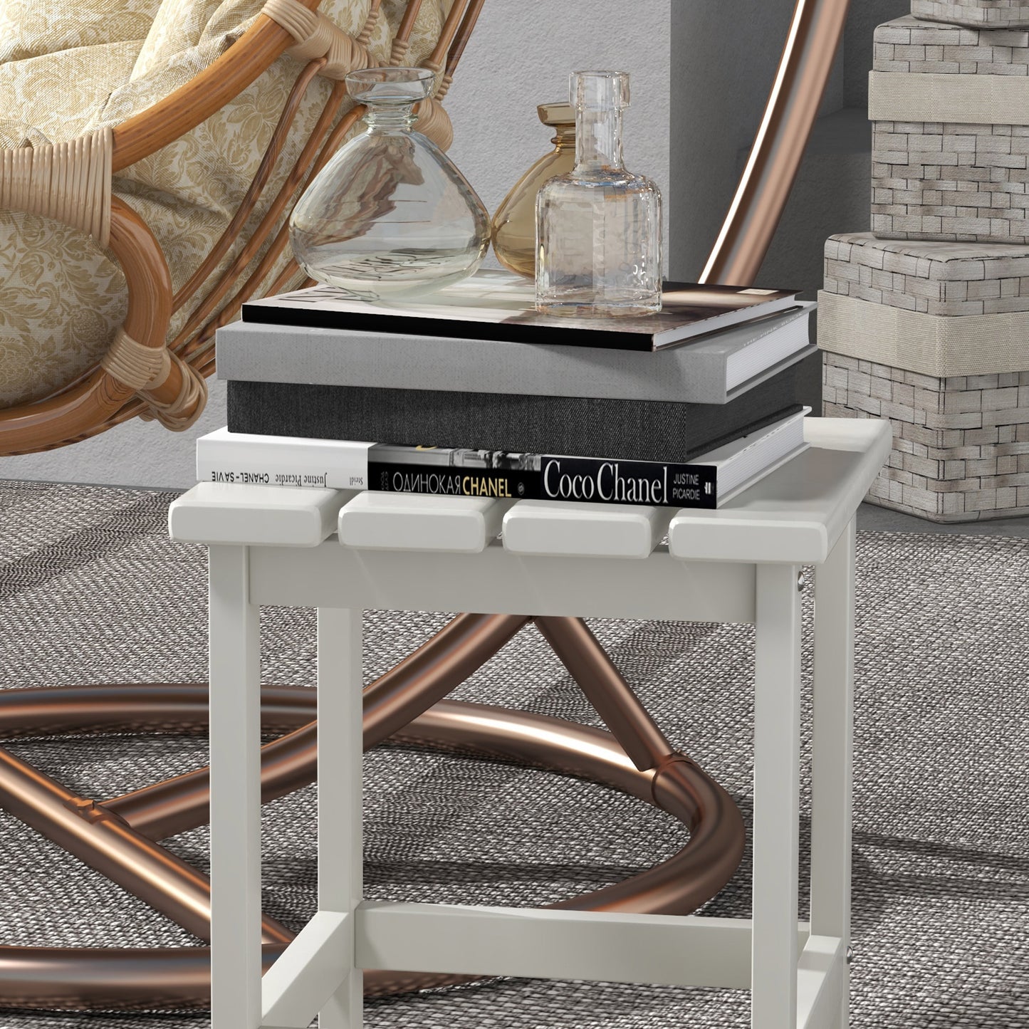 Square Coffee Table, HDPE Tabletop and Frame for Porch, Garden, Side Table, 38 x 38 x 46 cm, White