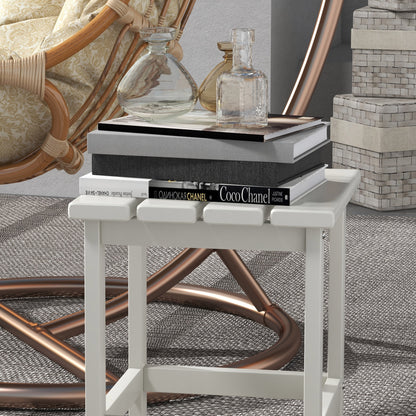 Square Coffee Table, HDPE Tabletop and Frame for Porch, Garden, Side Table, 38 x 38 x 46 cm, White