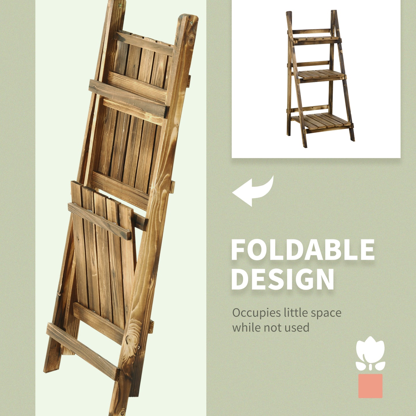 Wooden Folding Flower Pot Stand 3 Tier Garden Planter Display Ladder Gardener Storage Shelves Rack Herb Holder (40L x 37W x 9