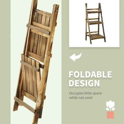Wooden Folding Flower Pot Stand 3 Tier Garden Planter Display Ladder Gardener Storage Shelves Rack Herb Holder (40L x 37W x 9
