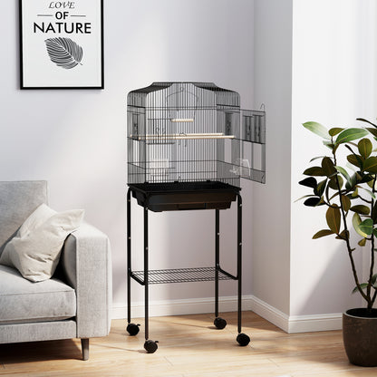 Bird Cage Budgie Cages for Finch Canary Parakeet with Stand Wheels Slide-out Tray Accessories Storage Shelf, Black