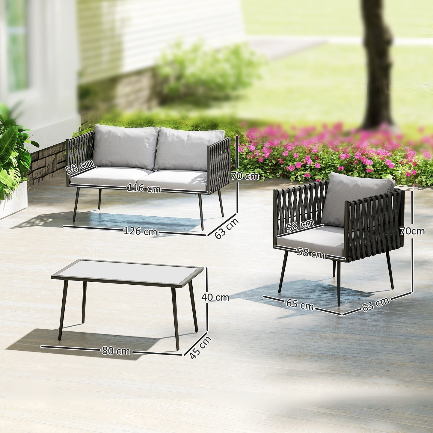 4-Piece Garden Furniture Set with Cushions - Light Grey