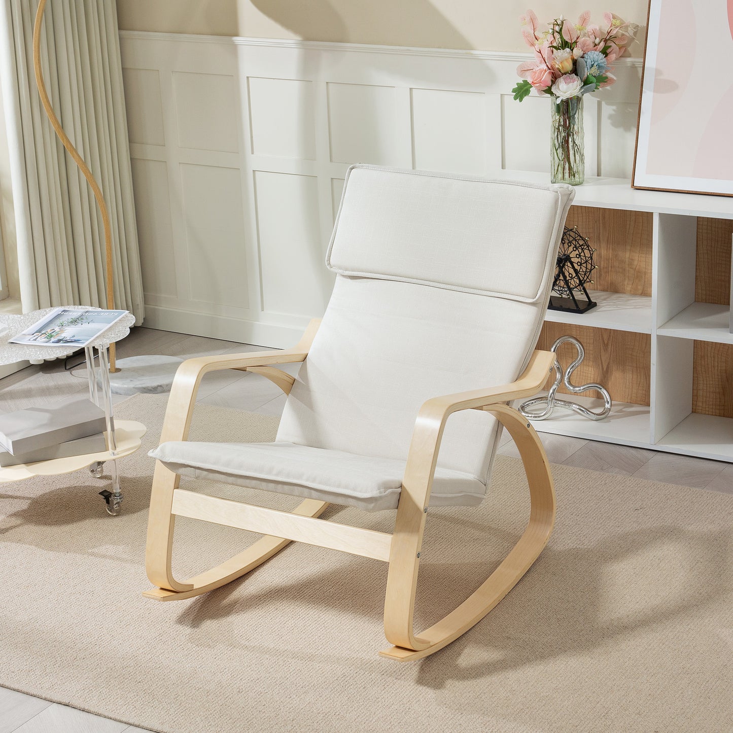 Comfortable Relax Rocking Chair, Upholstered Lounge Chair Recliner with High Back and Headrest for Living Room, Bedroom
