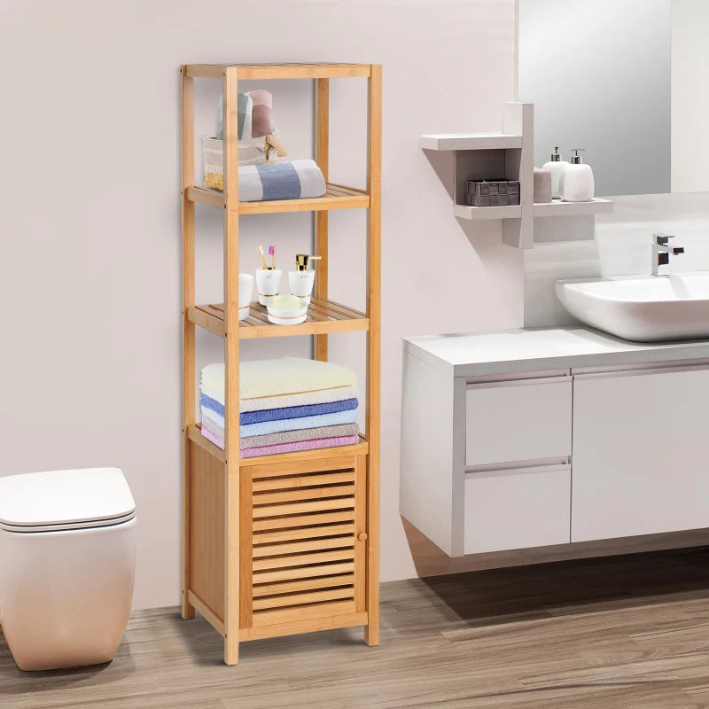 3-Shelf Tall Bathroom Unit with Cabinet - Utility Organiser Cupboard