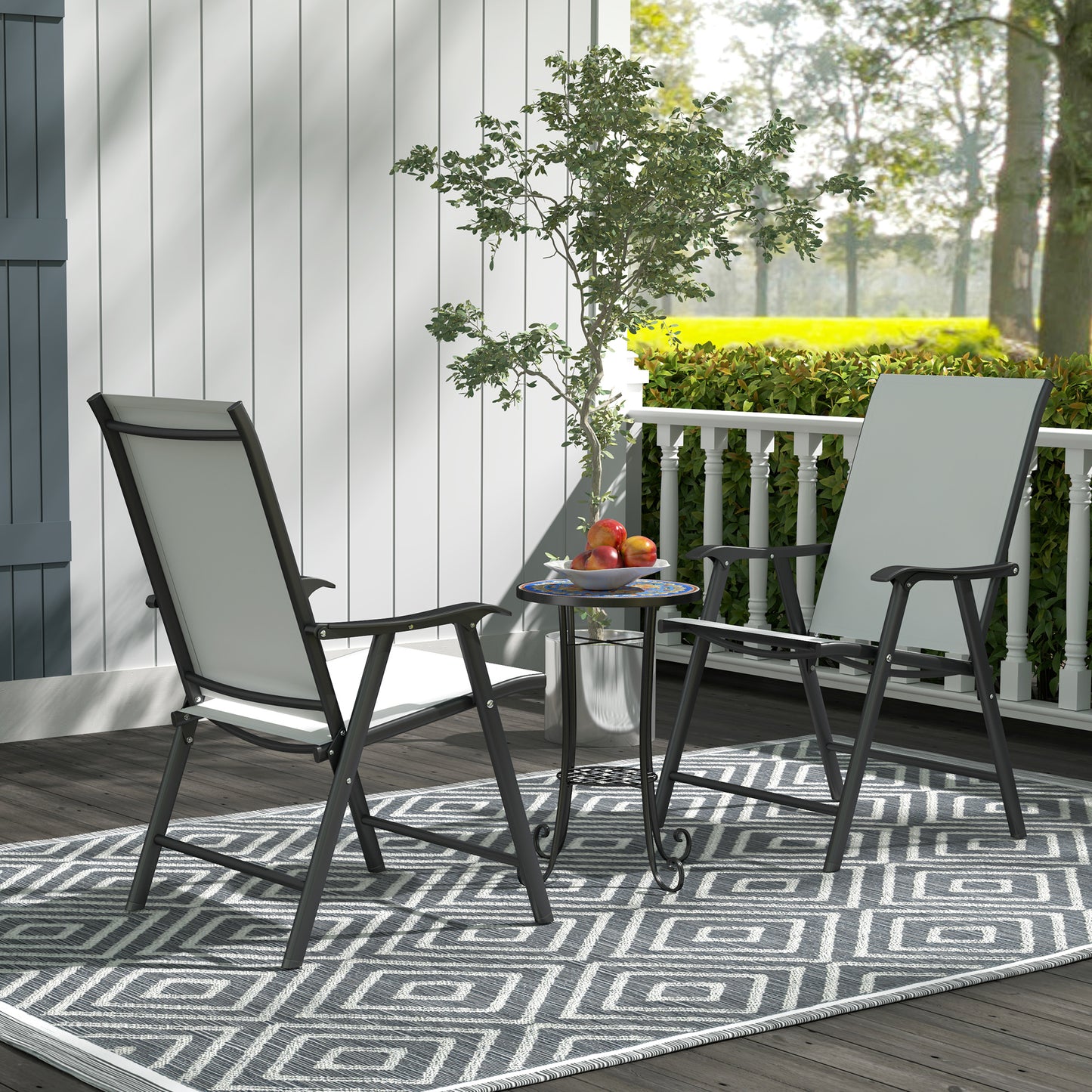 Mosaic Garden Table, 35.5 cm Round Outdoor Table with Shelf, Ceramic Tile Top