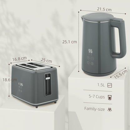 Digital Stainless Steel Kettle and Toaster Set, 1.5L 3000W Fast Boil Kettle, 2 Slice Toaster with 7 Level Browning Controls