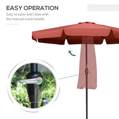 2.7m Patio Parasol Garden Umbrellas Outdoor Sun Shade Table Umbrella with Tilt, Crank, 8 Ribs, Ruffles, Wine Red