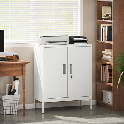 Metal Storage Cabinet with Lock and Adjustable Shelves - White