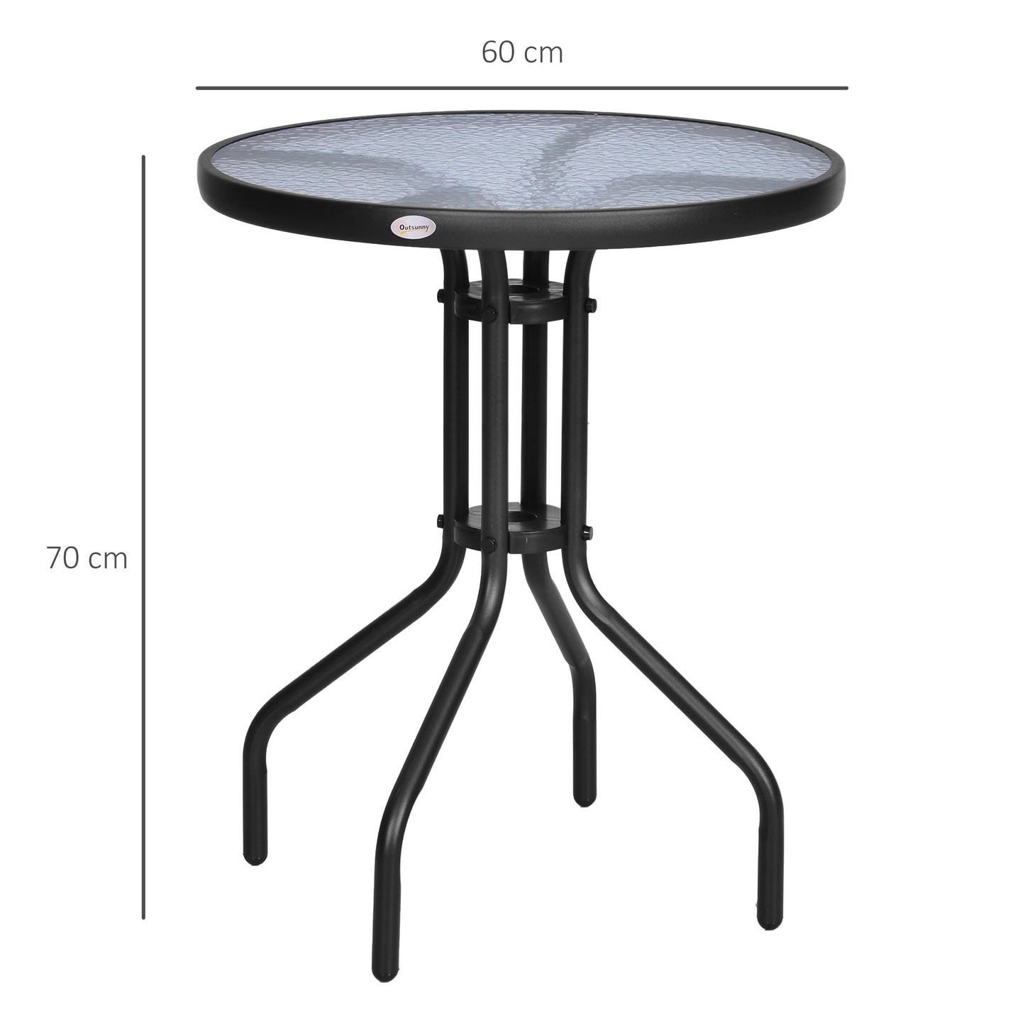 Bistro Coffee Table Outdoor Tempered Glass Top Table Garden Round Dining Table - 60cm Diameter