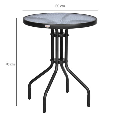 Bistro Coffee Table Outdoor Tempered Glass Top Table Garden Round Dining Table - 60cm Diameter