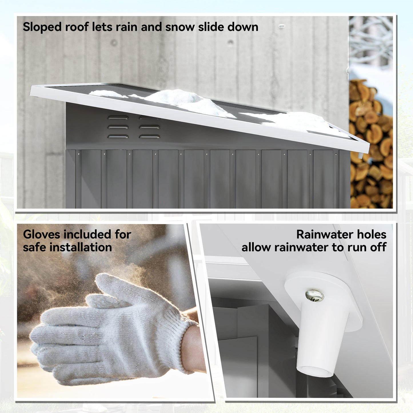 7 x 4ft Eco-friendly Galvanised Steel Garden Shed, with Lock and Gloves, 40kg/㎡ Snow Capacity - Grey