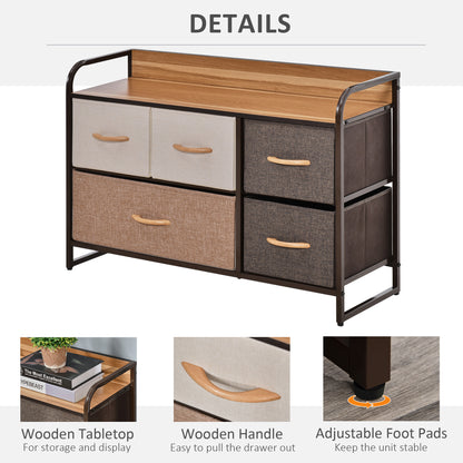5-Drawer Dresser, Linen Fabric Chest of Drawers, Dresser Tower Unit for Bedroom Hallway Entryway