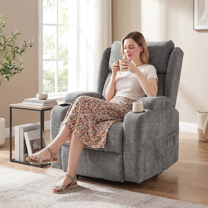 Power Lift Recliner Chair with Vibration Massage and Heat, Chenille Riser and Recliner Armchair for Elderly, Grey