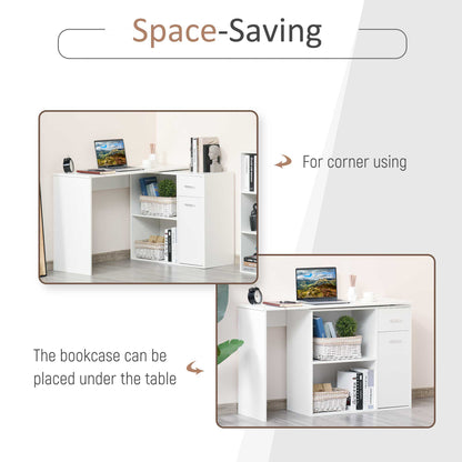 L-Shaped Desk, Corner Computer Desk, Adjustable Study Table with Storage Shelf, Drawer and Cabinet