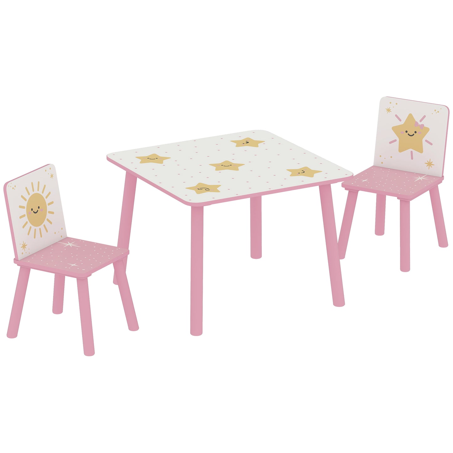 3-Piece Toddler Table and Chair Set, Kids Table with 2 Chairs Set for Bedroom, Nursery, Playroom, Pink