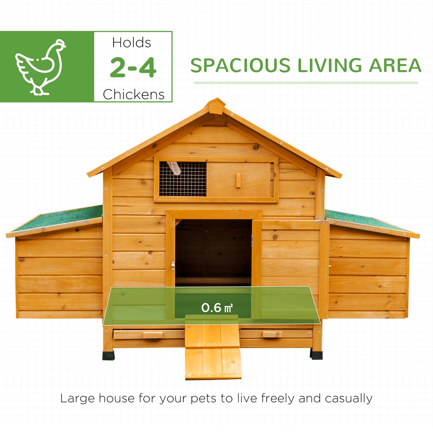 Wooden Chicken Coop with Nesting Boxes, Tray, for 2-4 Chickens, Yellow