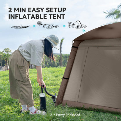 Blow Up Tent w/ Hand Pump, Inflatable Camping Tent, Easy Setup 1/2 Person Waterproof Khaki