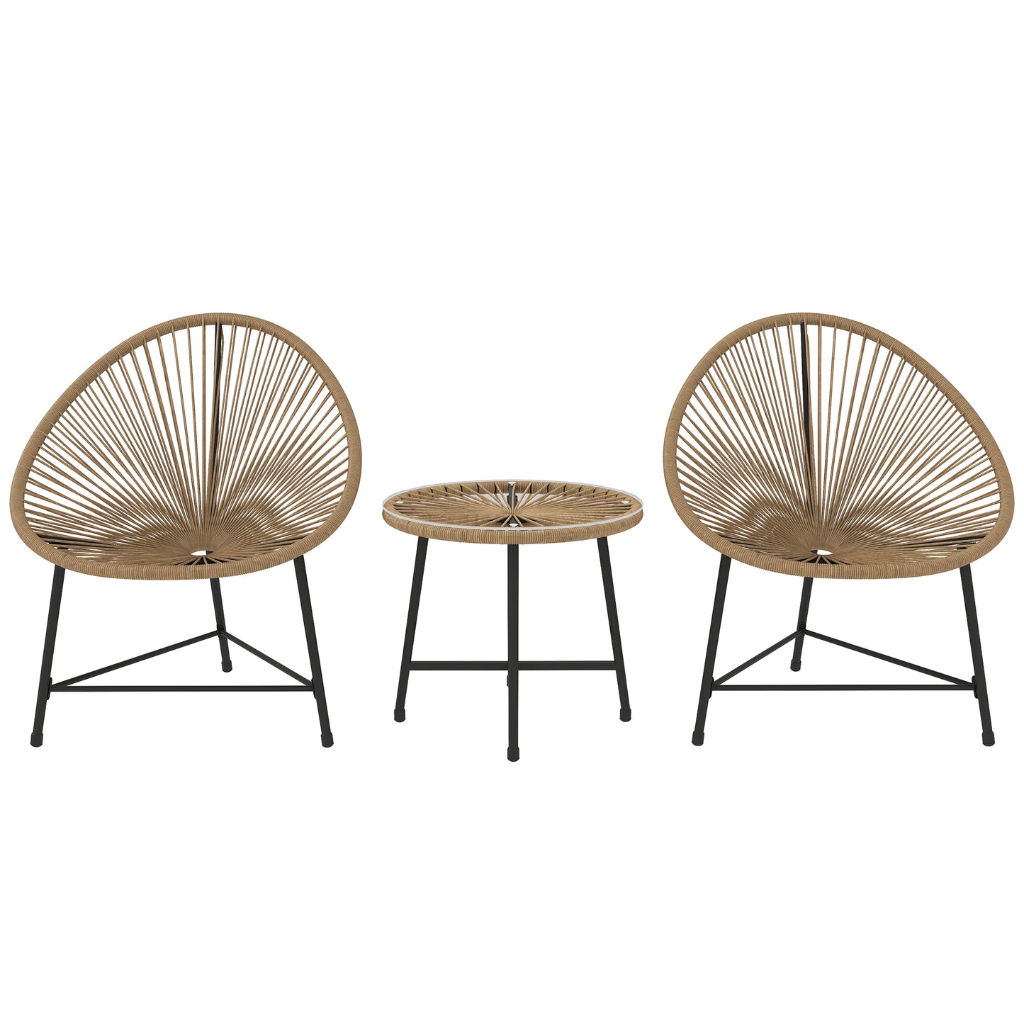 3 Pieces Rattan Bistro Set, Garden Bistro Set with Acapulco Chairs and Glass Top Table, Small Garden Furniture Set