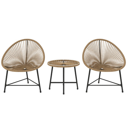 3 Pieces Rattan Bistro Set, Garden Bistro Set with Acapulco Chairs and Glass Top Table, Small Garden Furniture Set