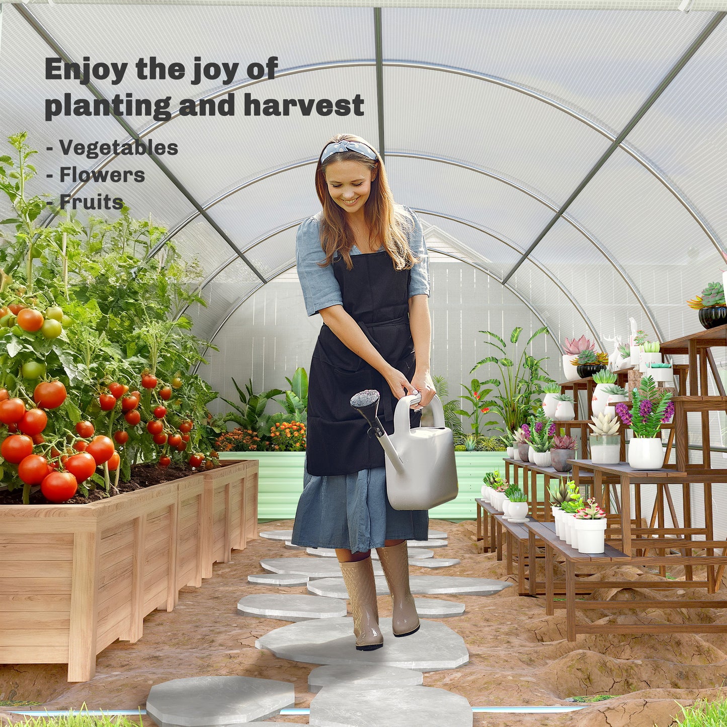 Poly Tunnel for Garden, Walk-in Polytunnel with Door and Roll Up Windows, 6 x 3 x 2 m, White