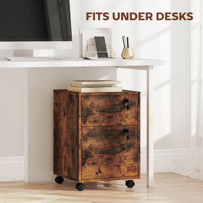 Rolling File Cabinet with 2 Drawers, Mobile Filing Cabinet with Hanging File Folder for Letter Sized Documents, Rustic Brown