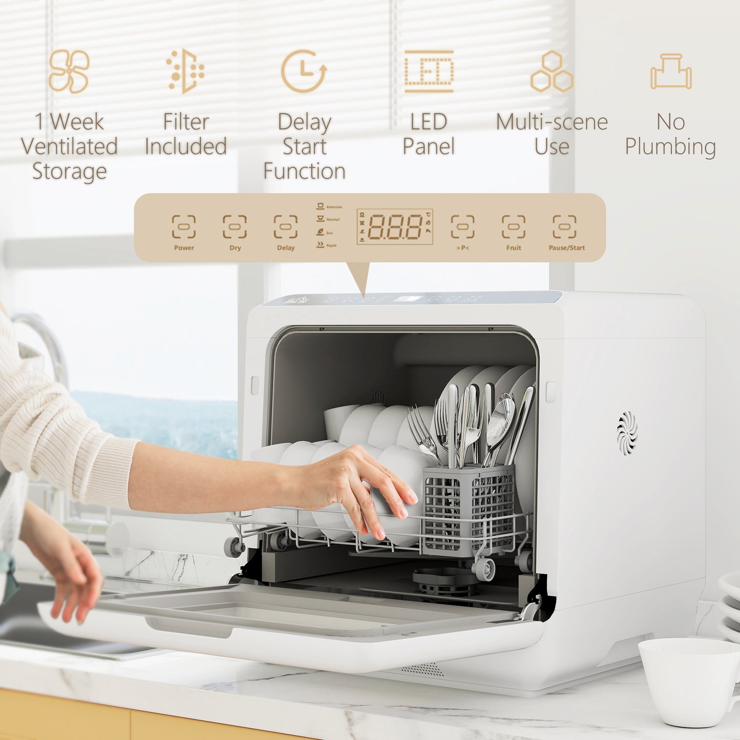 6L Five-Mode Tabletop Dishwasher - White