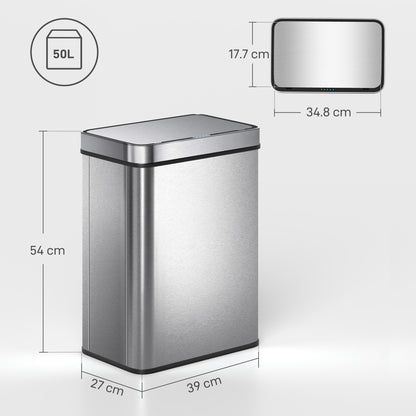50 L Sensor Can, Sensor Bin with Soft-Close Lid, Fingerprint-Proof Stainless Steel, Silver Tone