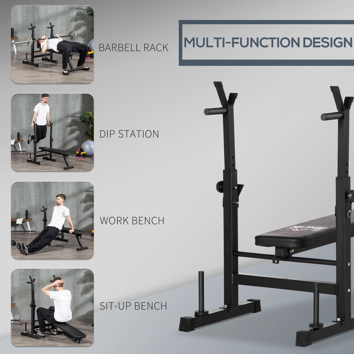 Adjustable Weight Bench, Foldable Bench, with Barbell Rack, Black