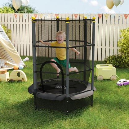 4.6FT/55" Kids Trampoline with Enclosure Net, Outdoor Indoor Use, for Ages 3-10 Years, Black