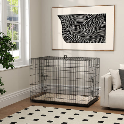 Foldable Dog Crate with 2 Doors with Tray, Soft Cushion, for Extra and Large Dogs, 106 x 71.5 x 76 cm, Black