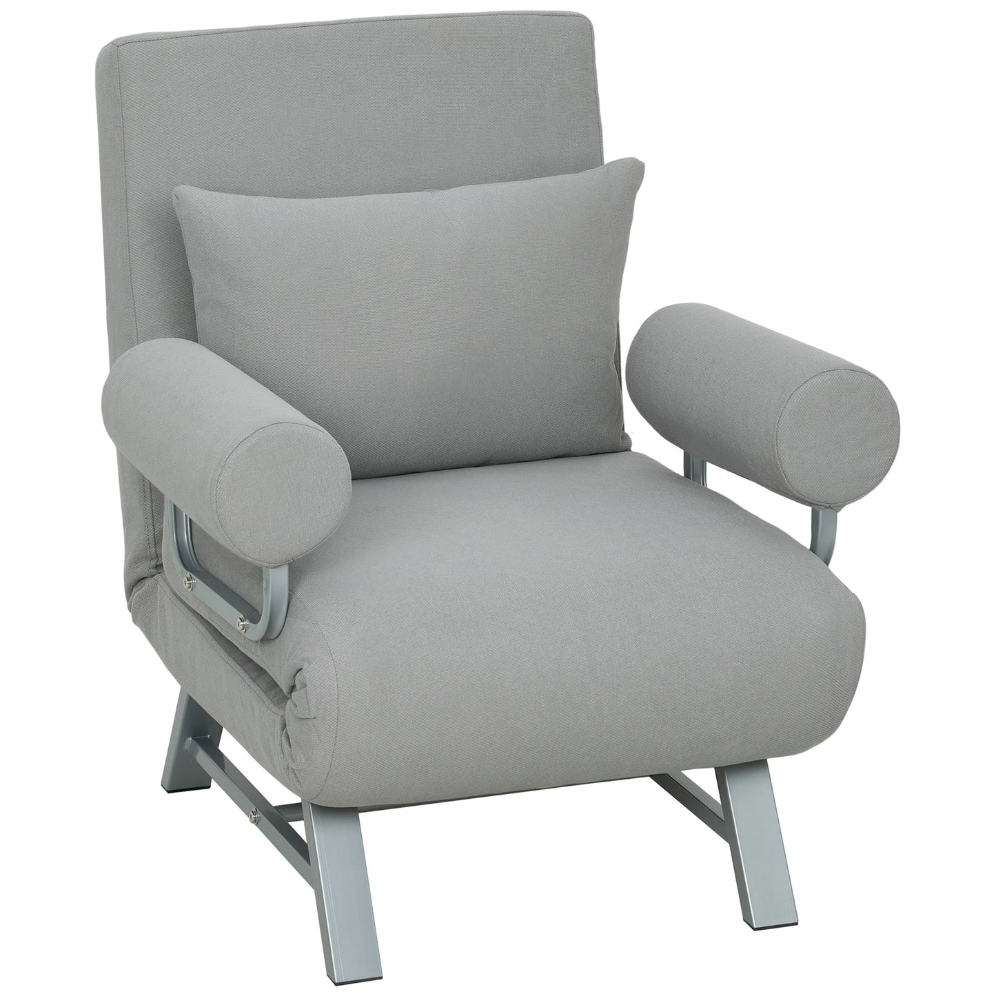 Single Sofa Bed, 3-in-1 Convertible Folding Chair Bed with Adjustable Backrest, Removable Armrests, Light Grey