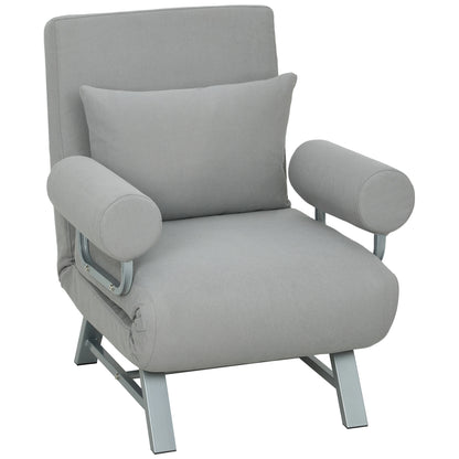 Single Sofa Bed, 3-in-1 Convertible Folding Chair Bed with Adjustable Backrest, Removable Armrests, Light Grey