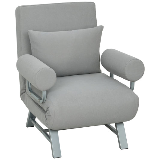 Single Sofa Bed, 3-in-1 Convertible Folding Chair Bed with Adjustable Backrest, Removable Armrests, Light Grey