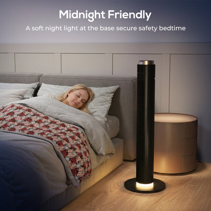 Tower Fan with WiFi App Control, Standing Floor Fan with 3 Speed 4 Modes, 12 Hour Timer and Night Light Black