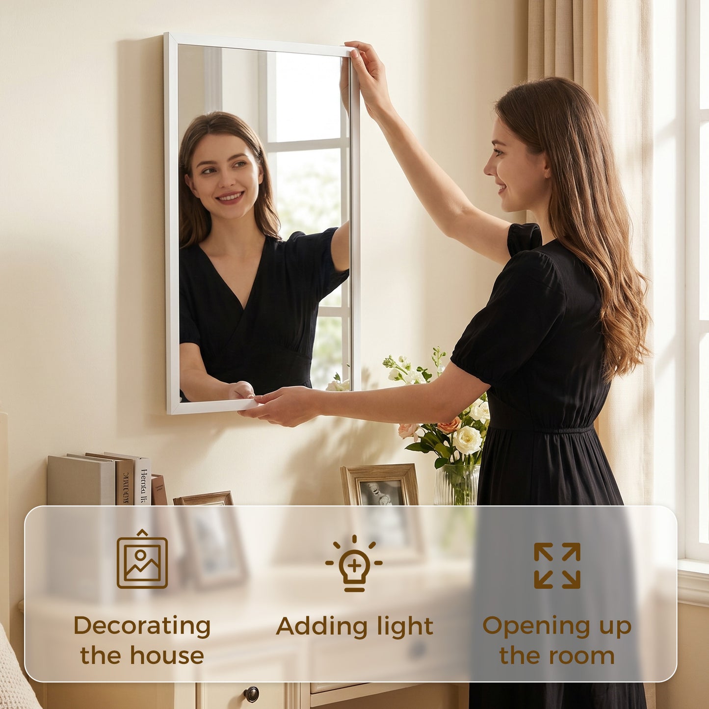 Wall-Mounted Bathroom Mirror, 70 x 50 cm Wall Mirror for Living Room, Bedroom, Hallway, White