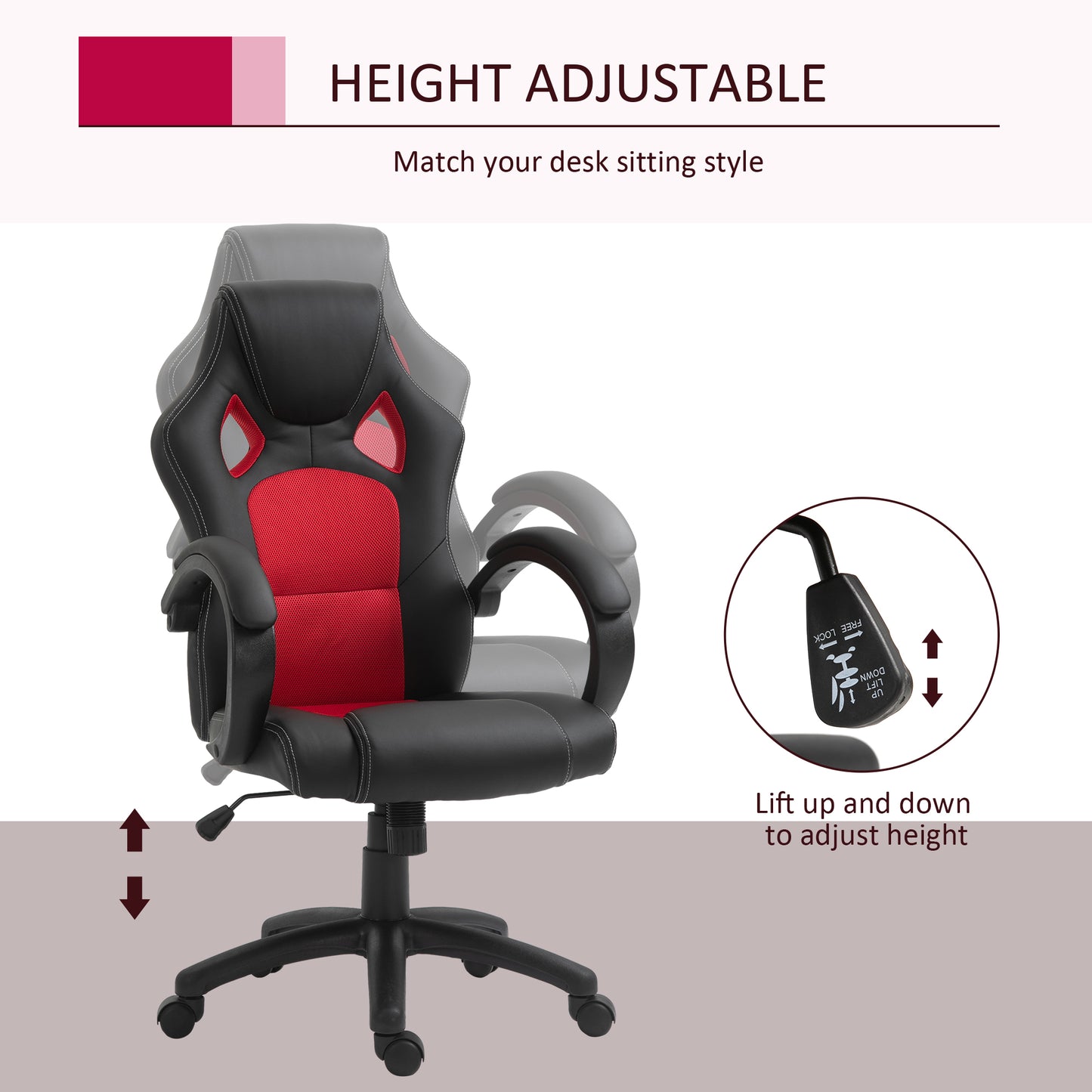 Office Chair Faux Leather Swivel Computer Desk Chair for Home Office with Wheels Armrests Black