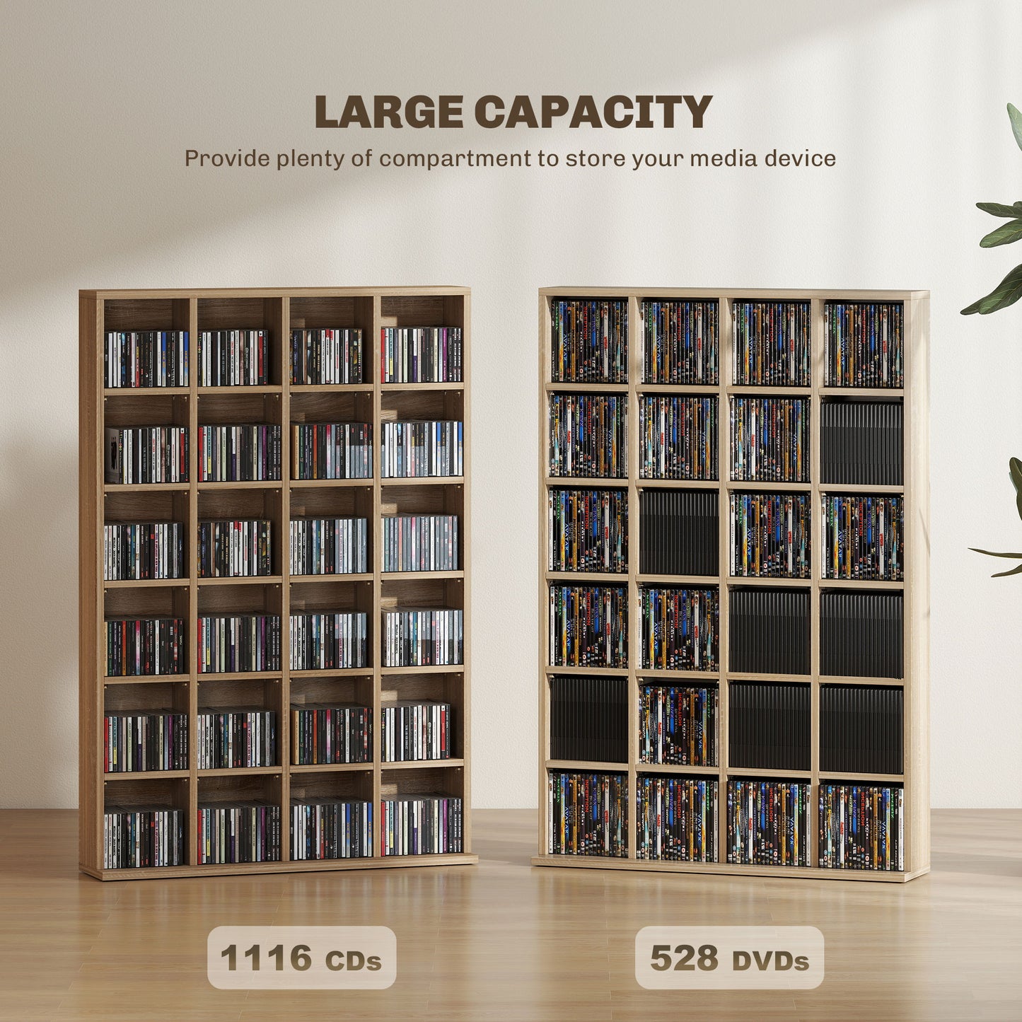 CD Storage Unit with Adjustable Shelves, Suitable for up to 456 CDs, 89 x 130.5 cm, Nature Wood Finish