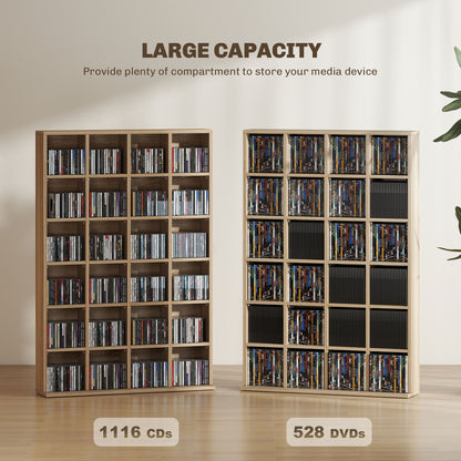 CD Storage Unit with Adjustable Shelves, Suitable for up to 456 CDs, 89 x 130.5 cm, Nature Wood Finish