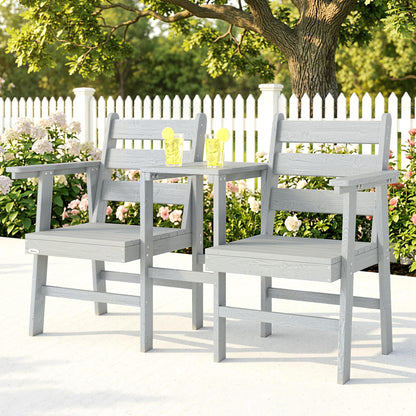 Outdoor Garden Loveseat, Embossed Wooden Jack and Jill Garden Seat with Integrated Table, Grey