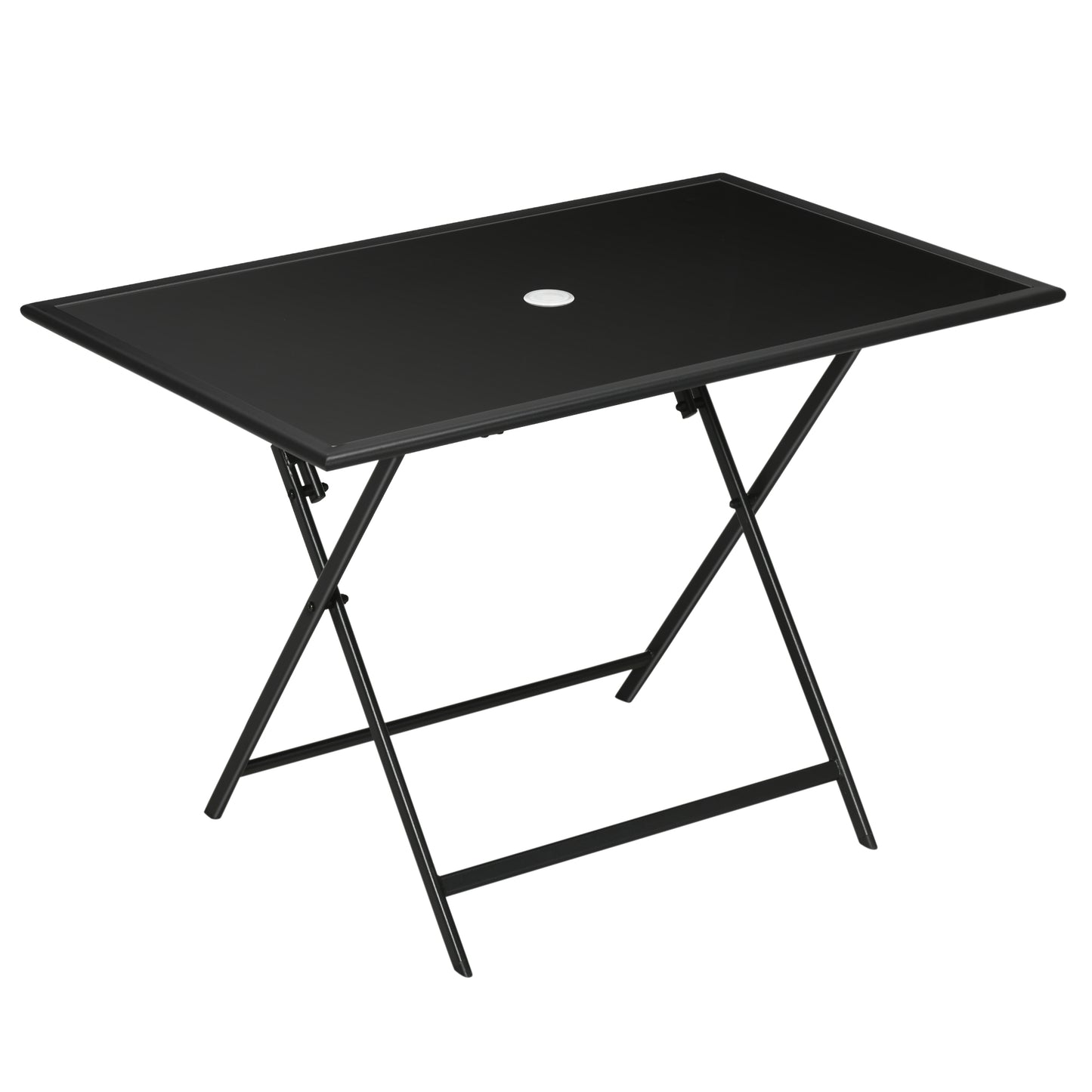 Folding Outdoor Dining Table for 6, Rectangle Garden Table Tempered Glass Top with Parasol Hole for Patio, Balcony, Terrace