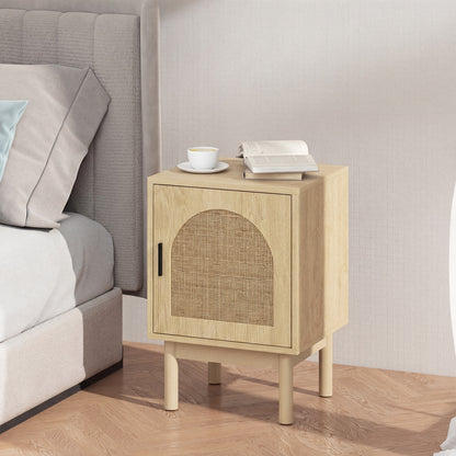 Rattan Bedside Table for Bedroom - Natural Wood