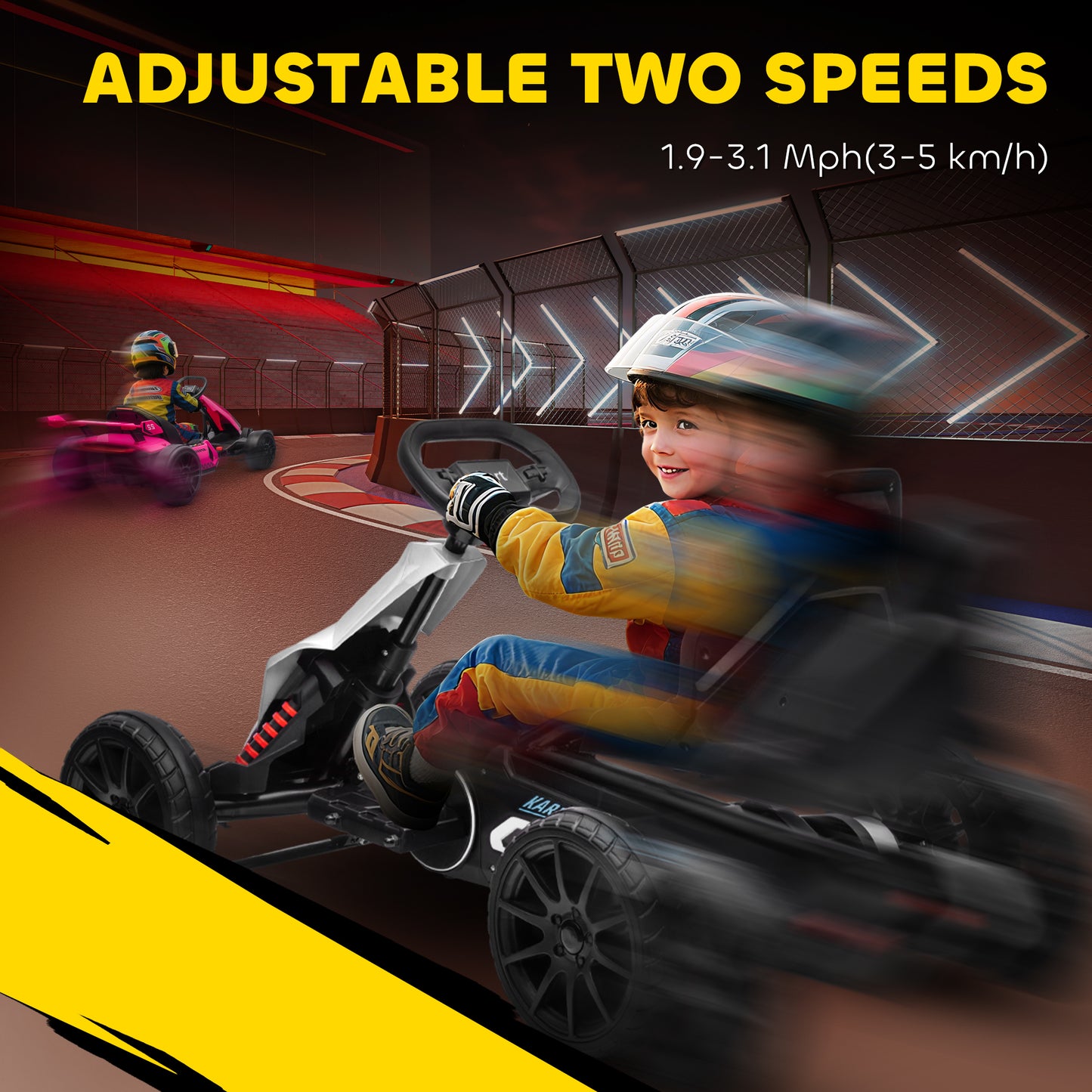 12V Electric Go-Kart for Kids, Ride-On Racing Go-Kart, with Forward and Reversing Functions, for Ages 3-8 Years - White