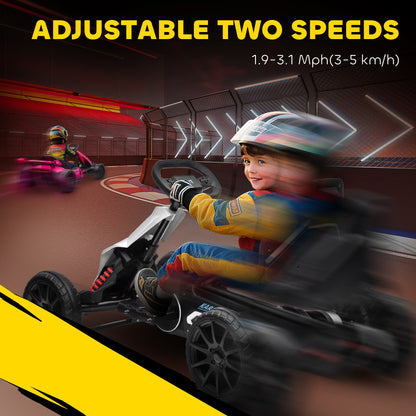 12V Electric Go-Kart for Kids, Ride-On Racing Go-Kart, with Forward and Reversing Functions, for Ages 3-8 Years - White