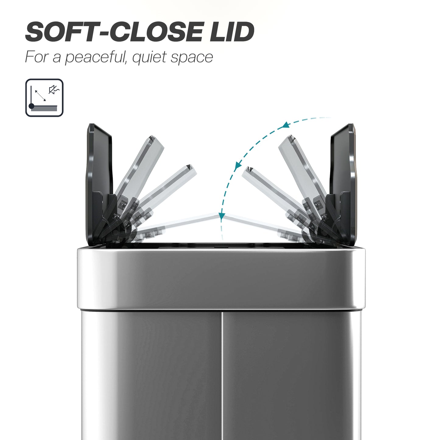 55L Sensor Bin, Large Automatic Touchless Rubbish Bin with Soft-Close Lid, Silver Tone
